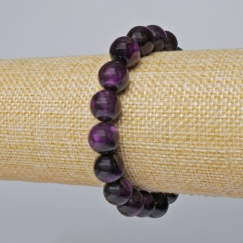 Bracelet with Purple Cat's Eye natural stone smooth beads, 10.5 mm diameter, 18 cm length (stretch)