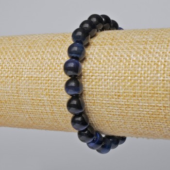 Blue Cat's Eye Bracelet, natural stone, smooth beads, diameter 8.5 mm, length 18 cm ± (stretch)
