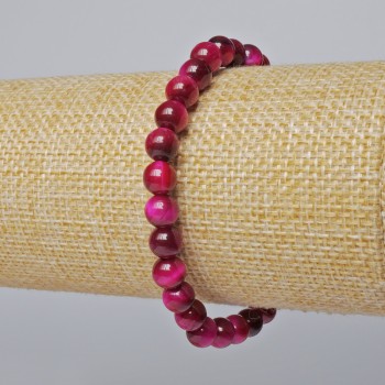 Bracelet Raspberry Cat's Eye natural stone smooth beads, diameter 6.5 mm, length 18 cm ± (stretch)