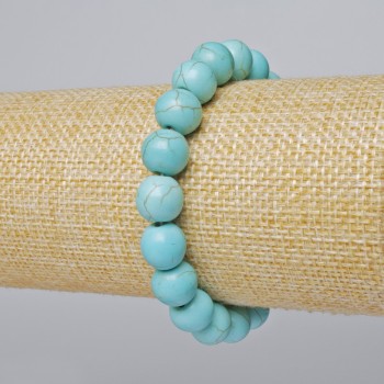 Turquoise Bracelet (Imitation) Smooth Bead, 10 mm Diameter, 18 cm Length (Stretch)