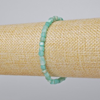 Amazonite bracelet, natural stone, faceted cube, 4 mm diameter, 18 cm length +/- (stretch)