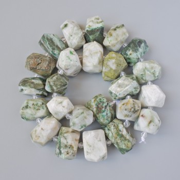 Moss Agate Beads, natural stone, faceted, diameter 20x13mm, length approx. 39cm, on thread with seed beads