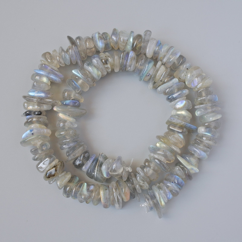 Labradorite Beads - natural stone chip, 10x3 mm, length approx. 39 cm on thread