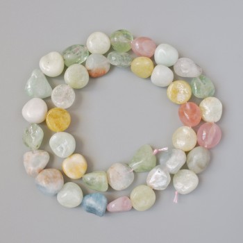 Morganite beads, natural stone, faceted, 10x11 mm diameter, length approximately 39 cm on thread