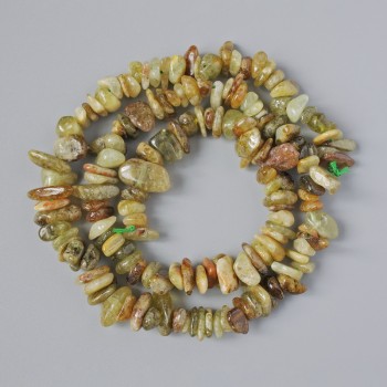 Grossular Beads (Green Garnet) Natural Stone Chips, 8x3 mm ±, 40 cm length on thread