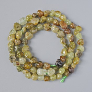 Grossular Beads (Green Garnet) Natural Faceted Stone, diameter 7 mm, length 40 cm on thread