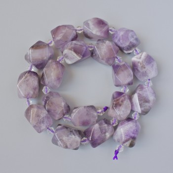 Amethyst Beads, Natural Stone, Faceted, Diameter 13x17 mm, 5 mm +/-, Length 39 cm +/- with seed beads on thread