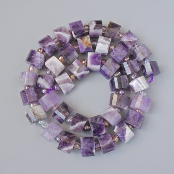 Amethyst beads natural stone, faceted disc, diameter 10.5×7 mm, length 38 cm ±, with seed beads on thread