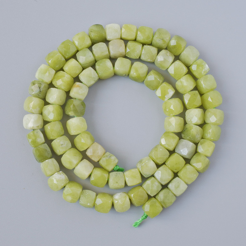 Jadeite Beads, Natural Stone, Faceted Cube Shape, 5mm Diameter, 39cm Length on Thread