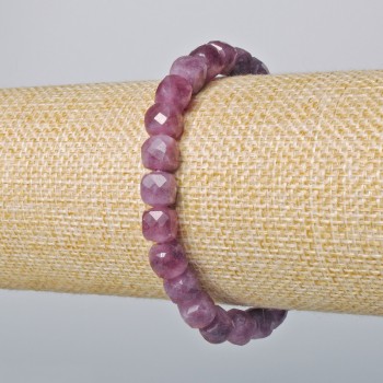 Rubellite Tourmaline Bracelet with Faceted Cubes, Natural Stone, 7 mm Diameter +/-, 18 cm Length +/- (Stretch)