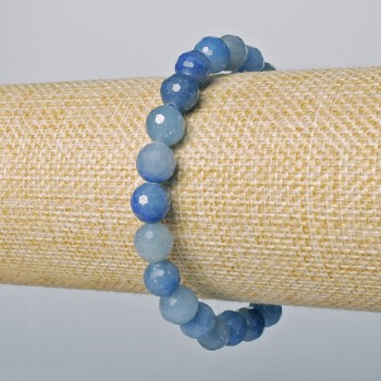 Blue Aventurine Bracelet, Natural Stone Faceted Bead, 8 mm Diameter, 18 cm Length ± (Stretch)
