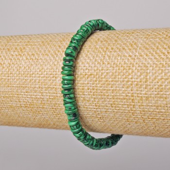 Malachite Bracelet (Pressed) Smooth Rondel, diameter 6×2 mm +/-, length 18 cm +/- (Stretch)