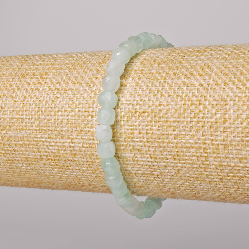 Amazonite bracelet, natural stone, faceted cube, diameter 5.5 mm ±, length 18 cm ± (stretch)