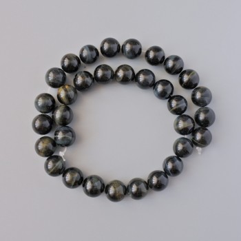 Hawk's Eye Beads, natural stone, smooth round beads, diameter 12 mm, length 38 cm, on thread