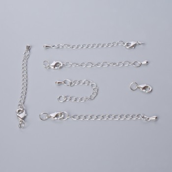 Carabiner clasp hardware, diameter 10x5 mm with extension chain, length 5.5 cm, silver-colored metal, 1 pc