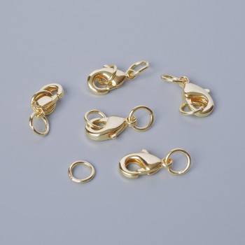 Carabiner clasp, 10×5 mm, golden metal color, 1 pc