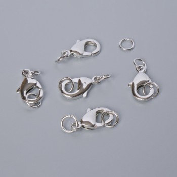 Carabiner clasp, 10×5 mm, silver-colored metal, 1 pc