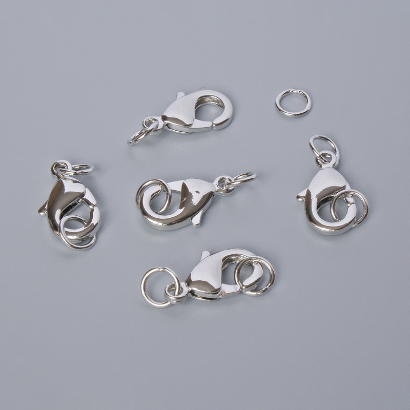 Carabiner clasp, 10×5 mm, silver-colored metal, 1 pc