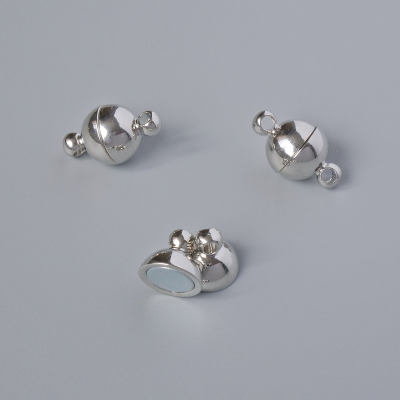 Magnetic clasp hardware, diameter 14×8 mm, silver-colored metal, 1 pc