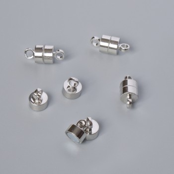 Magnetic clasp hardware, diameter 12×6 mm, silver-colored metal, 1 pc