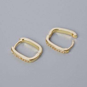 Congo ear wires for earrings with white crystals, gold-tone metal, 16×13×3 mm, pair