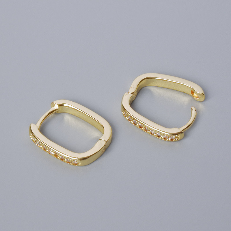 Congo ear wires for earrings with white crystals, gold-tone metal, 16×13×3 mm, pair