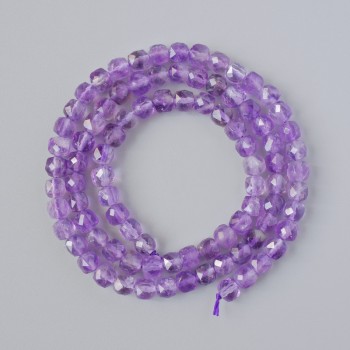 Amethyst beads, natural stone, faceted cube, diameter 4.5 mm, length 38 cm on thread
