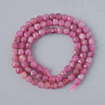 Beads Rubellite Tourmaline — natural gemstone, faceted cubes, diameter 4–5 mm, length 38 cm on thread