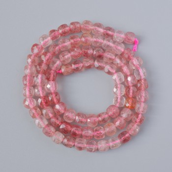 Strawberry Quartz Beads - Natural Stone, Faceted Cubes, 5mm Diameter, 39cm Length on Thread