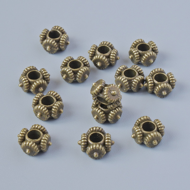 Bronze-colored bead spacer inserts, diameter 7.5×4 mm, bore 2.6 mm, pack 13 pcs ±