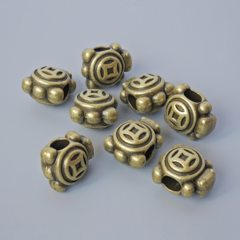 Bronze-colored bead-insert findings, 12x10x8 mm, hole diameter 3.8 mm, pack of 8
