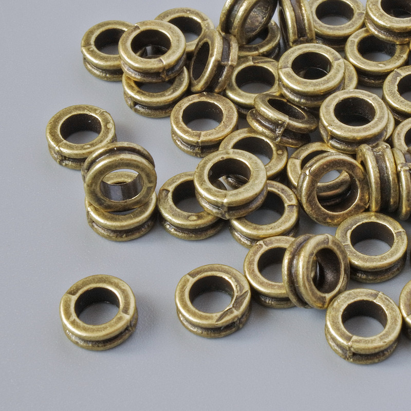 Bead Insert Findings, 6.5x2.5 mm, hole diameter 3.8 mm, pack 60 pcs ± 20 g, bronze metal color