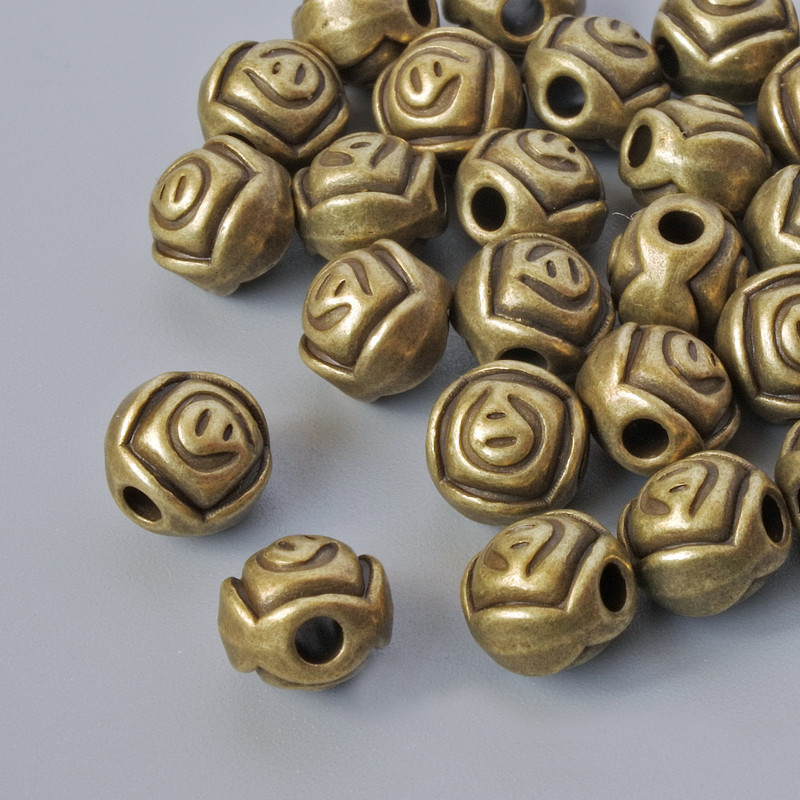 Bead-insert finding 'Rose', bronze-colored metal, diameter 7x6.5mm, hole diameter 2mm, pack 28 pcs ±