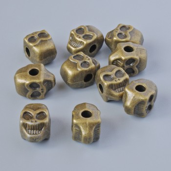 Bead insert 'Skull', 11×8×7 mm, hole diameter 2.6 mm, pack of 10 pcs ± bronze-colored metal