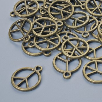 Pendant fittings 'Peace Sign', 14.5×12 mm, hole diameter 1.5 mm, packaging 30 pcs±, bronze metal color
