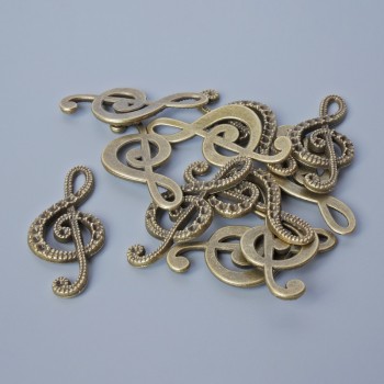 Pendant hardware 'Treble Clef', size 33×14 mm, 5 mm, hole size 5.5×2 mm, packaging 11 pcs ±; bronze metal color
