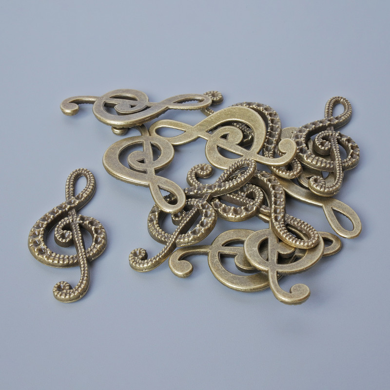 Pendant hardware 'Treble Clef', size 33×14 mm, 5 mm, hole size 5.5×2 mm, packaging 11 pcs ±; bronze metal color