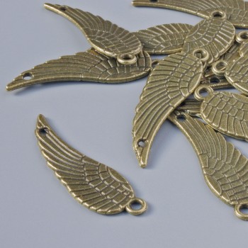 Wing Pendant, dimensions 30×9 mm, hole diameter 1.6 mm, packaging 15 pcs ± Bronze-colored metal