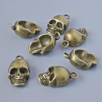 Pendant hardware 'Skull', dimensions 20x11x7 mm, 5 mm thick, hole diameter 2.1 mm, pack 7 pcs ±, bronze metal color
