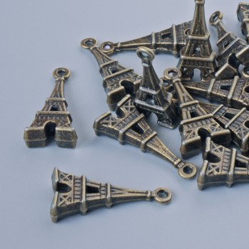 Pendant 'Eiffel Tower', diameter 26×9 mm, hole diameter 1.7 mm, pack of 13 pieces, bronze metal color