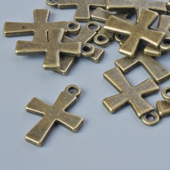 Pendant finding 'Cross', size 18.5×13 mm, bore diameter 1.6 mm, pack 15 pcs ± bronze-colored metal