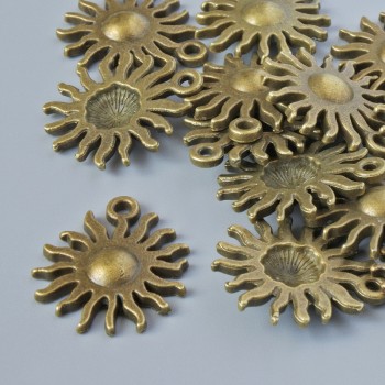 Pendant fittings 'Sun', 17x13 mm, hole diameter 1.5 mm, packaging 13 pcs +/- bronze-colored metal