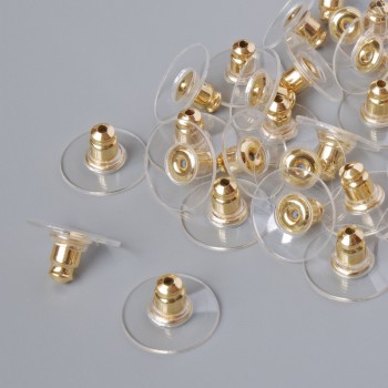 Earring backings, 12mm diameter, pack of 32, +/- gold-colored metal