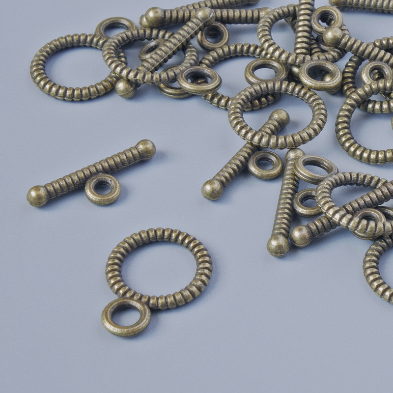 Clasp hardware, diameter 10 mm, 14.5 mm, hole diameter 2.15 mm, pack of 14 pieces, bronze-colored metal