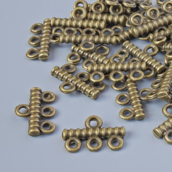 Bronze Three-Strand Connector for Jewelry, 14×9 mm, hole diameter 1.8 mm, pack of 30