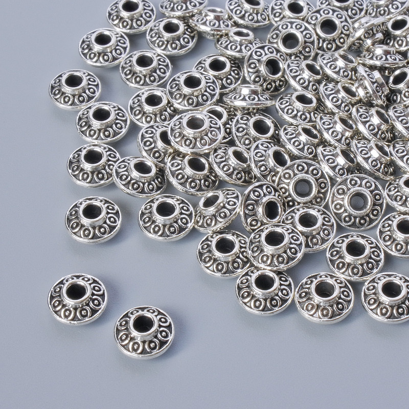 Bead insert finding, diameter 3x6.5 mm, hole diameter 1.9 mm, pack of 73 pcs, ±20 g, silver-tone metal