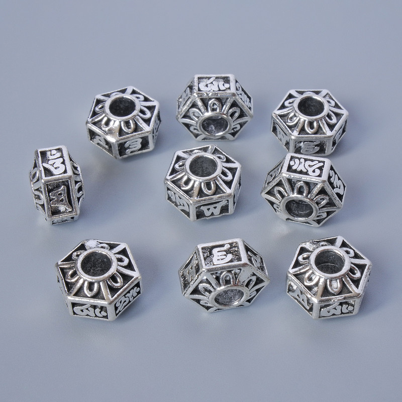Bead-insert fittings, 7×10 mm, hole diameter 3.5 mm, pack of 9 pcs, ±20 g, silver-tone metal color