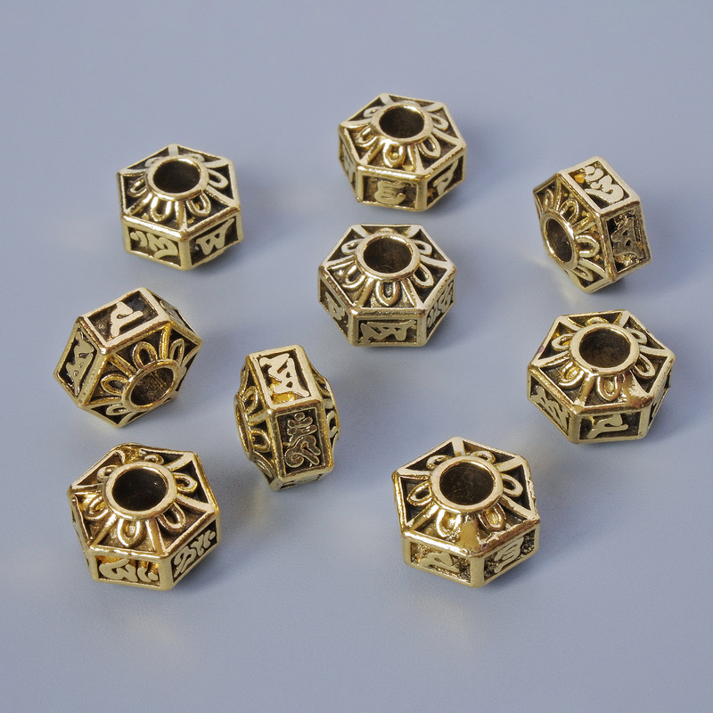 Bead-insert findings, size 7×10 mm, hole diameter 3.5 mm, pack of 9 pcs, approx. 20 g, gold-tone metal