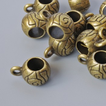 Bronze bail finding, size 6.5×8 mm, hole diameter 1.6 mm, thickness 4.5 mm, length 11 mm, packaging 15 pcs ± bronze color metal
