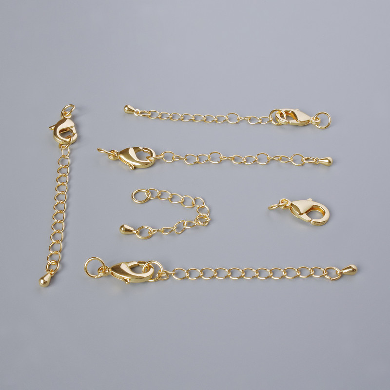 Carabiner clasp hardware, diameter 15×8 mm, with extension chain, length 5.5 cm, golden-tone metal color, 1 pc